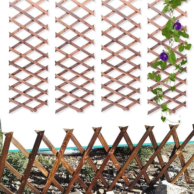 Wooden Lattice Panels for Outside 4Pack, 75"x11.8" Expandable Wood Lattice Fence Wall Garden Trellis Frame for Climbing Plants Outdoor Vine Ivy Rose Patio Room Decorative