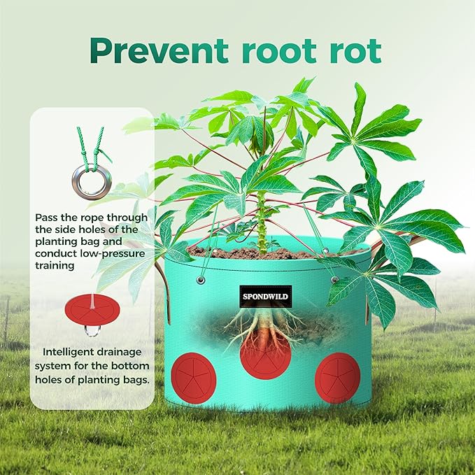 7 Pack 10 Gallon Grow Bags Heavy Duty 180G Thickened PE Plant Pots with 8 Breathable Holes Design