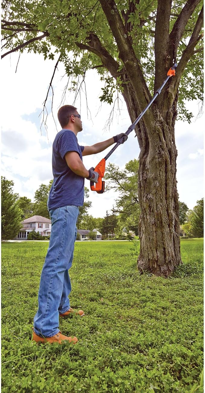 BLACK+DECKER 20V MAX Cordless Pole Saw Kit with Battery and Charger Included, 14-Inch Battery Pole Saw, Includes Oil Bottle, Wrench and Blade Guard (LPP120)