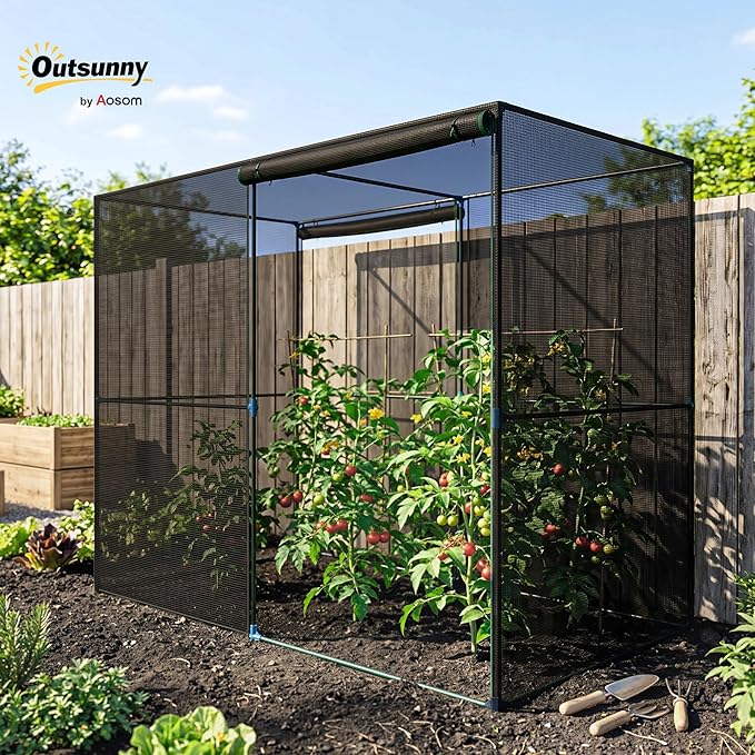 Outsunny 8' x 4' x 6' Crop Cage, Plant Protection Tent with Zippered Doors for Vegetable Garden, Backyard, Black