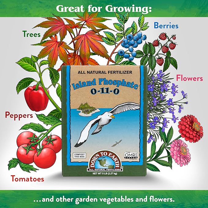 Down To Earth All Natural Fertilizers Organic Island Phosphate - High Phosphorus Plant Food for Buds, Blooms, Flowers 0-11-0, 5 lb