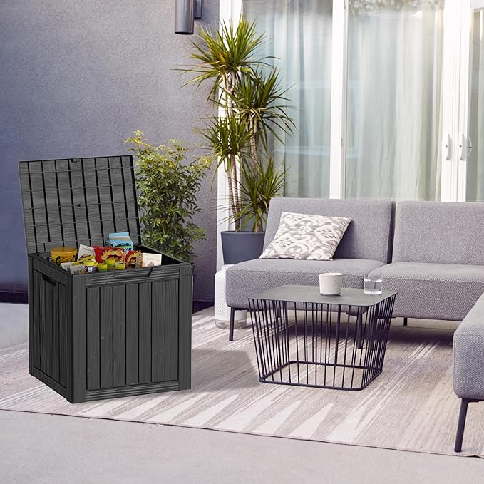 30 Gallon Outdoor Storage Box, Compact Resin Lockable&Waterproof Deck Box for Indoor and outdoor Tools Storage, Black