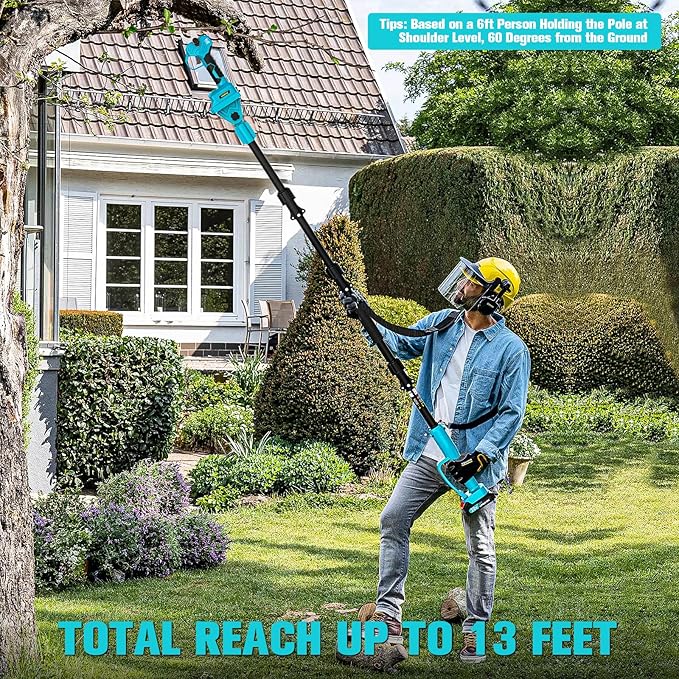 2 in 1 Pole Pruning Shears with 2 x Rechargeable Batteries, 2" Max Cutting Diameter Electric Cordless Pole Pruner, Brushless Motor, Up to13FT Reach Electric Pole Scissors for Garden Tools