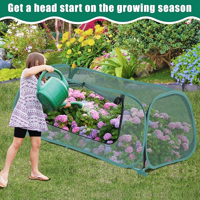 2Pack Garden Covers for Raised Beds, Pop Up Mesh Plant Covers for Outdoors, 30% Sunblock Plant Shade Tent, Crop Cage for Seedlings Vegetable Against Birds, Animals, with 8 Stakes (45"X22"X16")