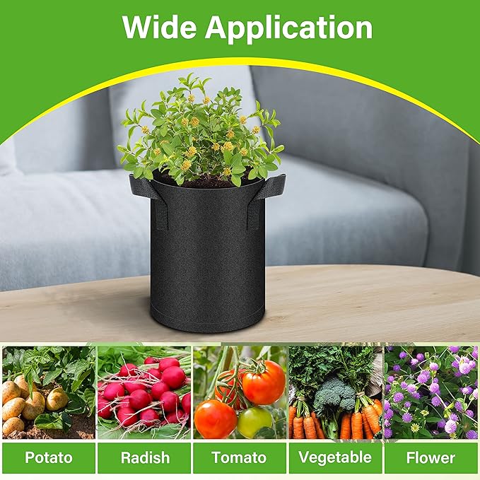 HealSmart 6-Pack 1 Gallon Nonwoven Grow Bags, Aeration Fabric Pots with Handles, Suitable for Garden Fruits, Vegetables and Flowers, Black