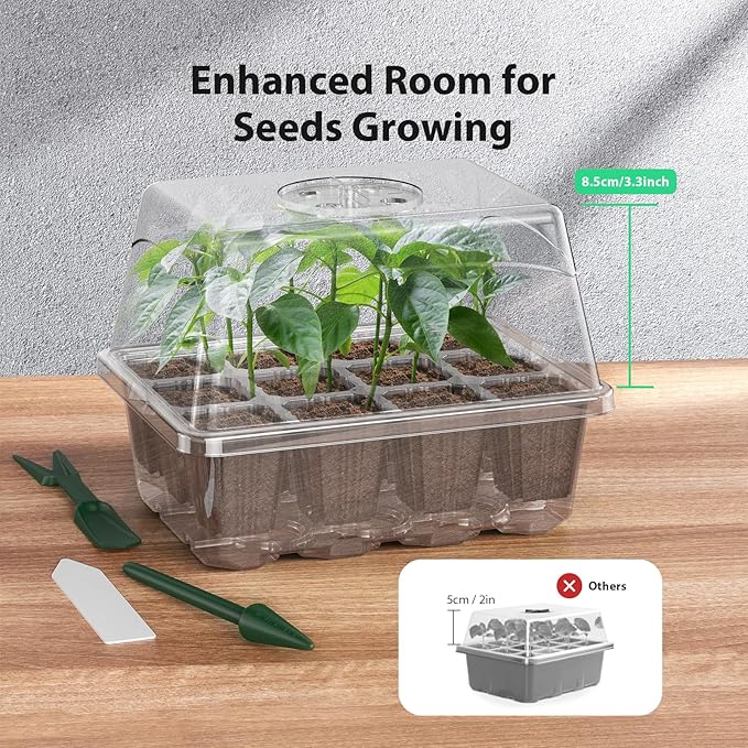 Seed Starter Tray, 20PCS Seed Starter Kit, Seedling Starter Trays with Heightened Lids for Seed Staring, Indoor Plant Germination Trays (12 Cells per Tray) Transparent