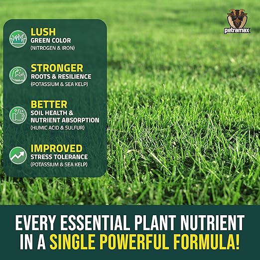 PetraMax Neighbor’s Envy Grass Fertilizer for Lawn & Garden, 4 Gallon Covers up to 64,000 sq.ft. 7-in-1 Liquid Lawn Fertilizer Concentrate for Deep Green Turf - Includes Nitrogen/Iron/Humic/Sea Kelp