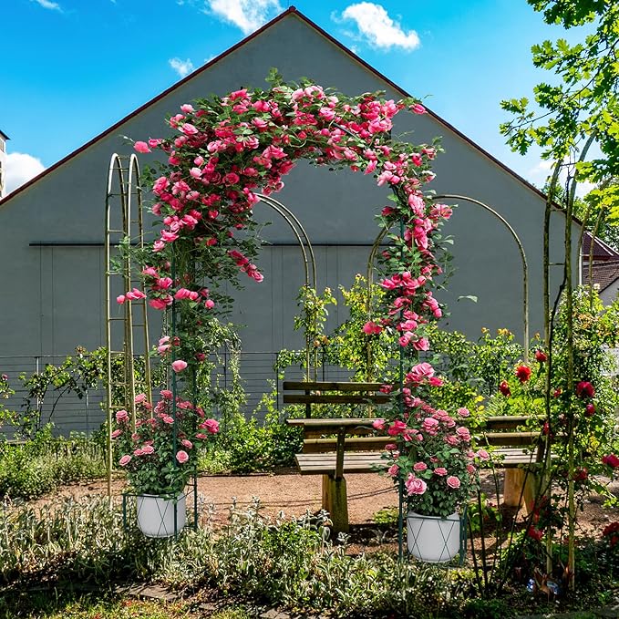Metal Garden Arch Trellis for Climbing Plants Outdoor, 8.2FT Garden Arbors Archway Arched Trellis with Planter Boxes, Wedding Arches for Ceremony Arch Backdrop Stands for Party Decorations, Black