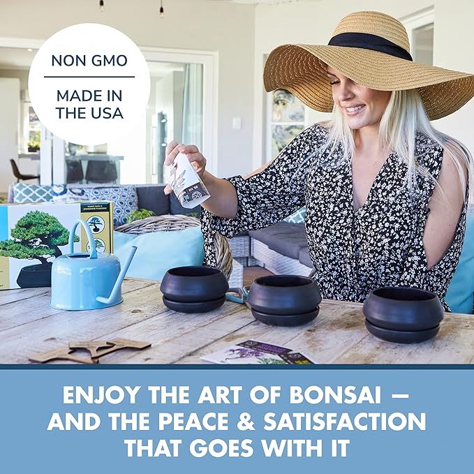 Garden Republic Bonsai Tree Kit - Mini Bonsai Seeds, 3 Types with Stylish Stone Pots, Pruning Shears Tool, Plant Markers, Wood Gift Box, and Potting Soil