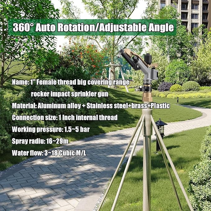 1.0" Agriculture Farm Irrigation Sprinkler Lawn Sprinkler Irrigation Spray Gun Large-Area Watering Spray 360° Rotary Farm Lawn Garden Irrigation, Pack of 2