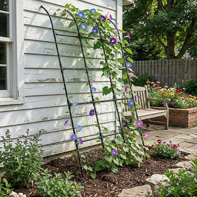 7.2ft Leaning Garden Trellis, No-Drill Lean-to Design for Climbing Plants | PE-Coated Galvanized Steel Plant Support for Flowers & Vegetables, Rust-Proof & Space-Saving Vertical Gardening