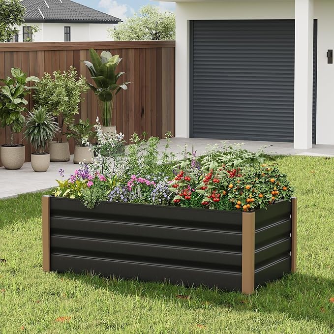 Garvee 2 Pack Commercial Aluminum Raised Garden Bed 95x40x16 Inch, Extra Large Open-Bottom Planter Box Kit for High Yield Vegetables, with Rounded Safety Corners & Anti-Cut Trim, Gray