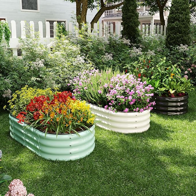 ZFHgarden Galvanized Metal Planter Round Raised Garden Bed Kit for Gardening Outdoor，2x2x1ft Grow Garden Box Raised Flower Bed，Round Galvanized Planter Outdoor Metal Fire Pit Ring Black