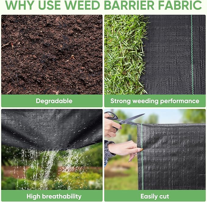 TICONN 3Ft x 50Ft Weed Barrier Fabric Heavy Duty, 3.2Oz Landscape Fabric for Garden, Yard, Driveway, and Vegetable Cultivation (1PK)