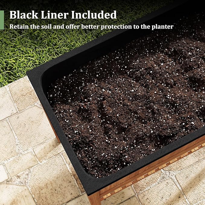 Giantex Raised Garden Bed, Wood Planter Box with Plant Stand & Black Liner, 40"x20"x39" Raised Bed for Indoor Outdoor Plants, Vegetables Flower Herbs Fruit Gardening (2,Reddish Brown)