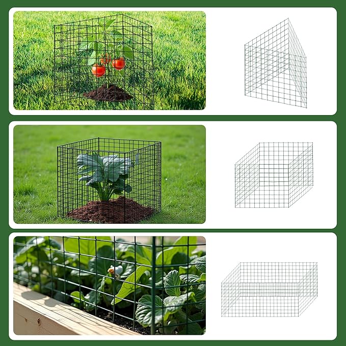 6 Sets of DIY Metal Plant Protectors from Deer, Garden Fencing Animal Barrier Size 11.8 * 12.9 inches, Mesh Plant Cage Chicken Wire Cloche for Plants with Stakes and Nylon Cables