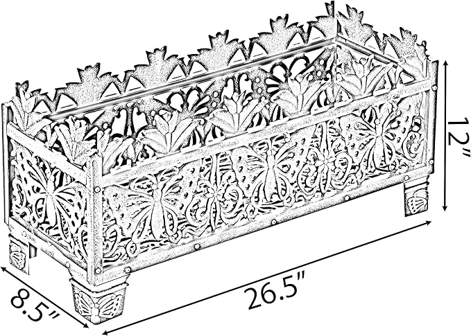 Outdoor Living Butterfly Rectangle Plant Stand, Flower Planting Pot, Antique Green