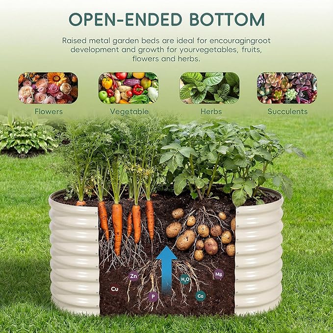 AHEONLAR 3Pack 3x2x2ft Galvanized Raised Garden Beds Outdoor, Oval Raised Beds for Gardening Metal Planter Boxes for Planting Vegetables, Fruit, Herb, White