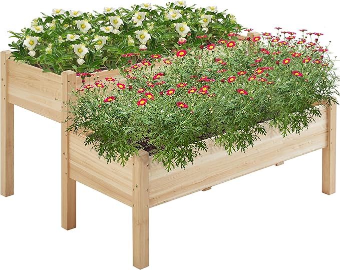 Yaheetech 47x41x30in Wooden Raised Garden Bed Horticulture Outdoor 2 Tiers Elevated Planter Grow Box for Herb with Legs & Drainage Holes