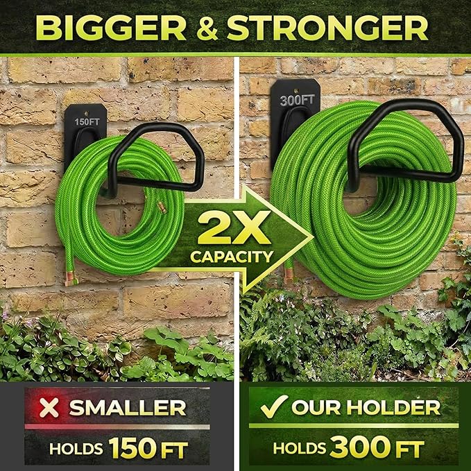 300 ft Garden Hose Holder - Oversized Hose Hanger Wall Mount Water Hose Holders for Outside, Extra Heavy Duty Hose Rack for Garden Hose Storage and Extension Cords