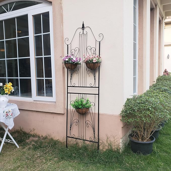 1 Pack Trellis for Climbing Plants 82.7" H x 26.7" W Tall Garden Trellis Wrought Iron Heavy Scroll Metal Decoration Lawn Patio for Rose Clematis Ivy Weather Resistant