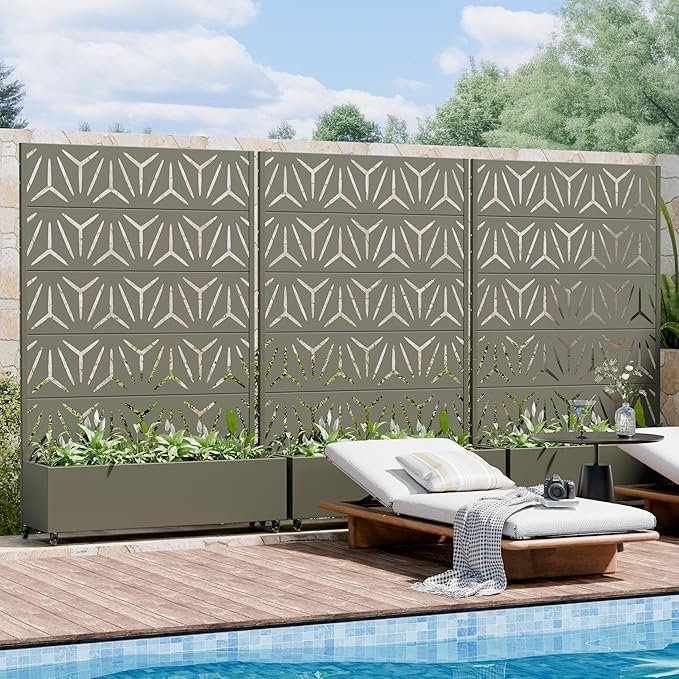 Casaphoria Metal Raised Garden Bed with Trellis and Wheels, 72"x47"x16" Arched Planter Box for Climbing Plants, Vegetables & Vines, Features Drainage Holes and Privacy Screen, Grey-Star