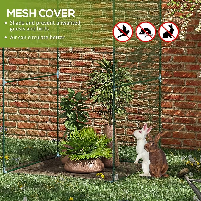 Outsunny 4' x 4' x 6' Crop Cage, Plant Protection Tent with Zippered Doors for Vegetable Garden, Backyard, Dark Green