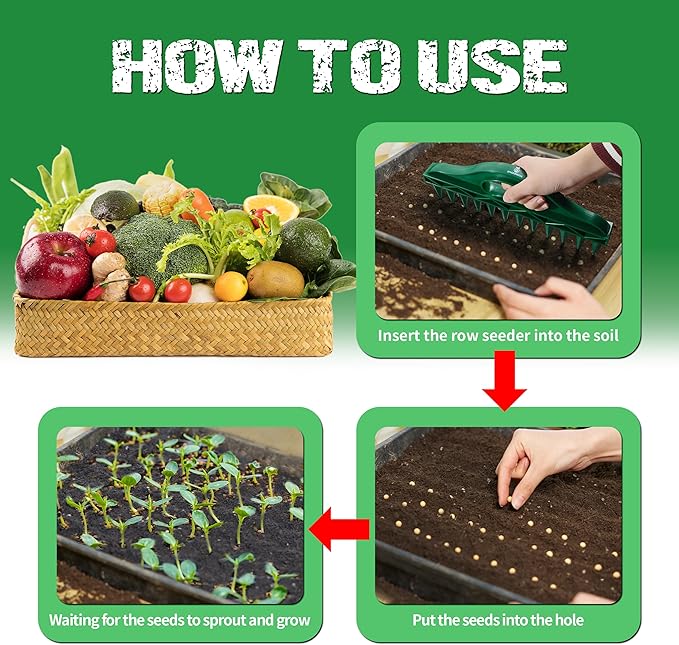 The Row Seeder – Handheld Garden Tool for Precise Seed & Seedling Spacing in Rows & Seed Trays – for Vegetables, Flowers & Herbs. Durable & Ergonomic