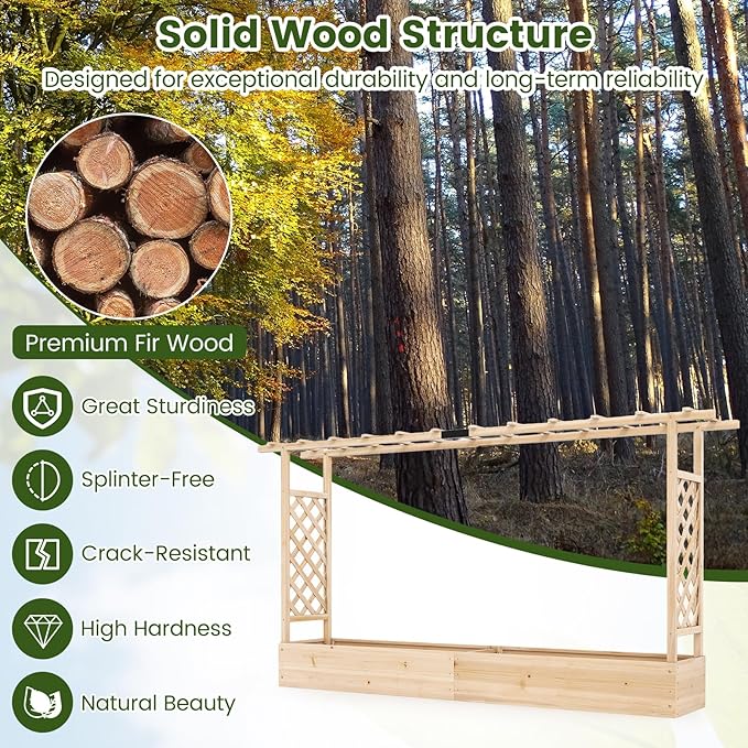 S AFSTAR Raised Garden Bed with Trellis, 2 Pieces Fir Wood Planter Box with Flat Roof & Drainage Holes, Vertical Planter Raised Bed for Climbing Plants, Flowers & Vegetables, 87" x 14" x 45" (Natural)
