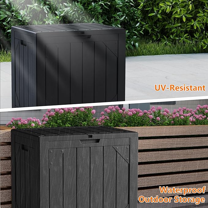 30 Gallon Resin Deck Box, Waterproof Outdoor Storage Box for Patio Furniture Accessories, Garden Tools, Indoor Storage for Cushion, Matte Black