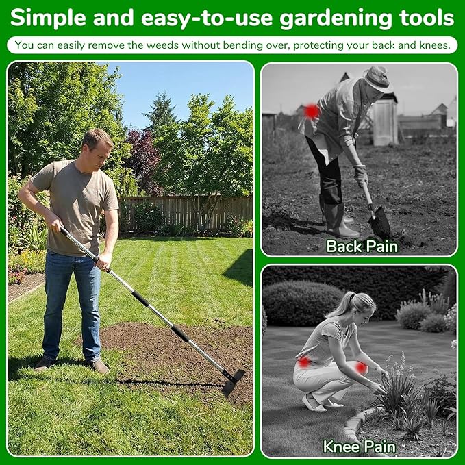 Garden Weed Tool,Portable Gardening Weeder Tool,63" Weeding Tools Gardening Long Handle,Easy Weeding Without Bending or Squatting Down,Suitable for Farm Planting,Gardening(Black 24 Claws)