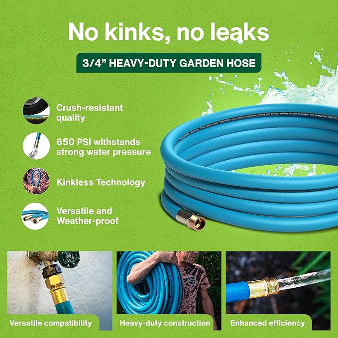Aeromixer THE HOSE - 3/4 Inch Garden Hose 25Ft, Kinkless Commercial Garden Hoses, Heavy Duty Industrial Water Hoses for Outdoors, 650 PSI High-Pressure Watering Tool for Farming and Gardening