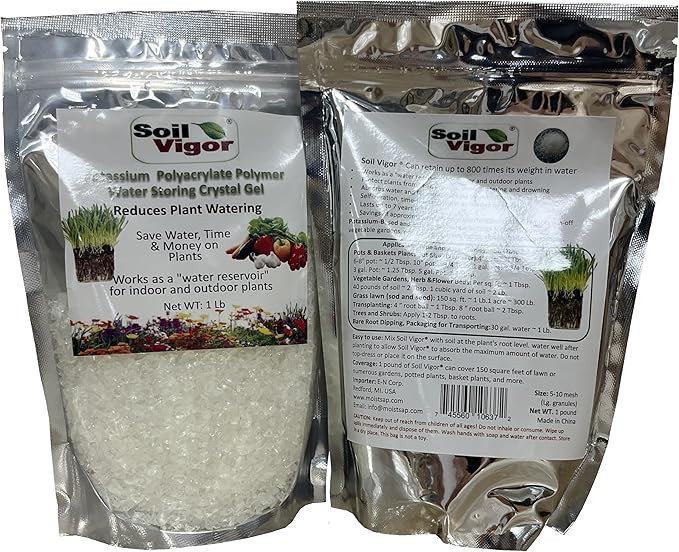 Water Storing Crystals – Commercial Grade Soil Additive & Moisture Retainer – Potassium Polyacrylate Super Absorbent Polymer for Plants, Gardens & Lawns (2)