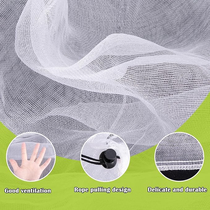 6 Pcs Insect Bird Barrier Tree Net with Drawstring, 3.9 x 3.2 Ft Garden Bird Netting Plant Cover, Fruit Tree Netting for Protect Plants Fruits Flowers from Insect Bird Eating
