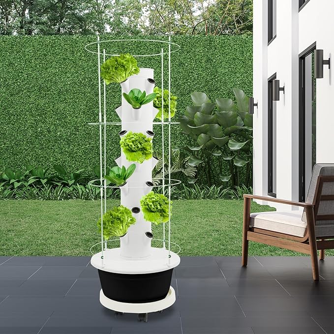 Hydroponics Growing System, 28-Plants Indoor Hydroponic Tower with Pump System, Timer, Climbing Trellis, Vertical Garden Planter with Wheels, Hydroponic Germination Kit for Gardening Lover