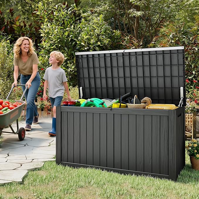 Outdoor Storage Box, Waterproof Deck Box, Outdoor Patio Storage Bin, Weatherproof (Black, 200 Gallon)