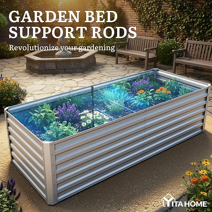 YITAHOME 6x3x2 ft Galvanized Raised Garden Bed Kit, Large Metal Planter Box with Gloves & Support Rod, Outdoor Flower Bed for Plants Vegetables, Silver