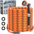 Flexible Garden Hose 100 ft, Non-Expanding Lightweight Water Hose, with 10 Pattern Sprayer, All Weather, Durable, Kink and Abrasion-Resistant, Leak-Free, Orange