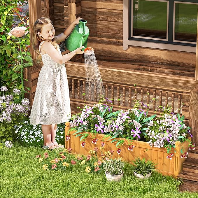 Giantex 2 Pcs Raised Garden Bed, Wooden Planter w/Drainage Holes, Rectangular Plant Box for Vegetables Flowers Herbs Fruit Growing, Raised Container for Garden Patio Balcony, Easy Assembly