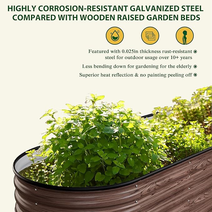 VEIKOU 8X2FT Wood Grain Raised Garden Bed, 17’’H Metal Galvanized Raised Garden Bed with Bottomless Design, 9 in 1 Raised Garden Bed Kit, Modular Raised Planter Box for Plants, Rustic