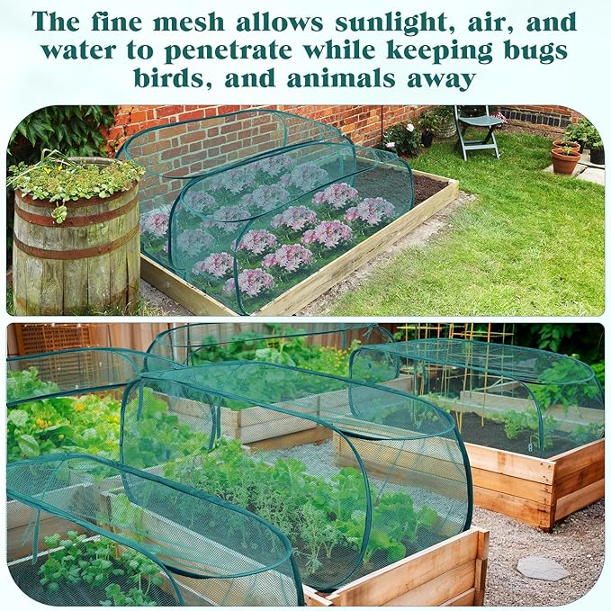 4 Pcs 39" x 18" x 16" Pop up Garden Rows Plants Cover Vegetable Mesh Plant Protector Net Cage Guard with Ground Nails for Protecting Vegetables Fruits Seedlings Flowers from Animals