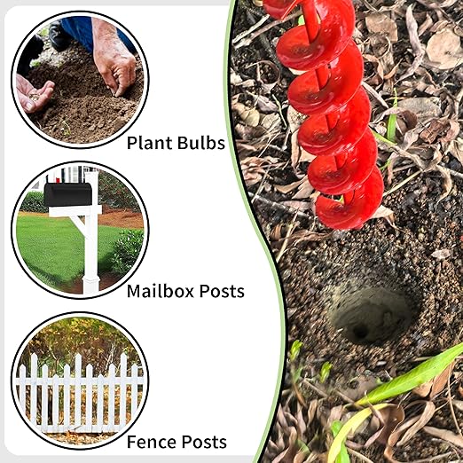 TCBWFY 2x32 Inch Auger Drill Bit for Planting - Long Handle Easy Planter Garden Auger - Bulb & Bedding Plant Augers - Post Hole Digger for 3/8”Hex Drive
