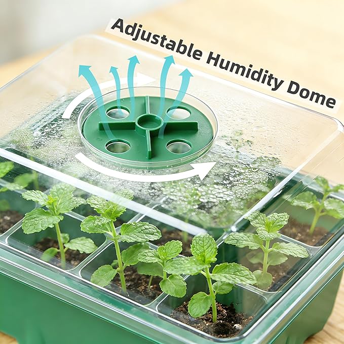 10 Pack 120 Cells Seed Starter Trays with Ventilation Holes - Reusable Seedling Starter Kit for Vegetables, Herbs, Flowers - Indoor Gardening, Plant Germination & Seed Starting (Green)