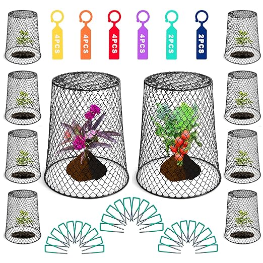 Feel Natural Plant Covers from Animals, 10 Pcs 9.25"x9.45" Wire Garden Cloches for Plants, Metal Plant Cages for Outdoor Plants, Anti-Rust Plant Protector to Keep Rabbits & Squirrels Out