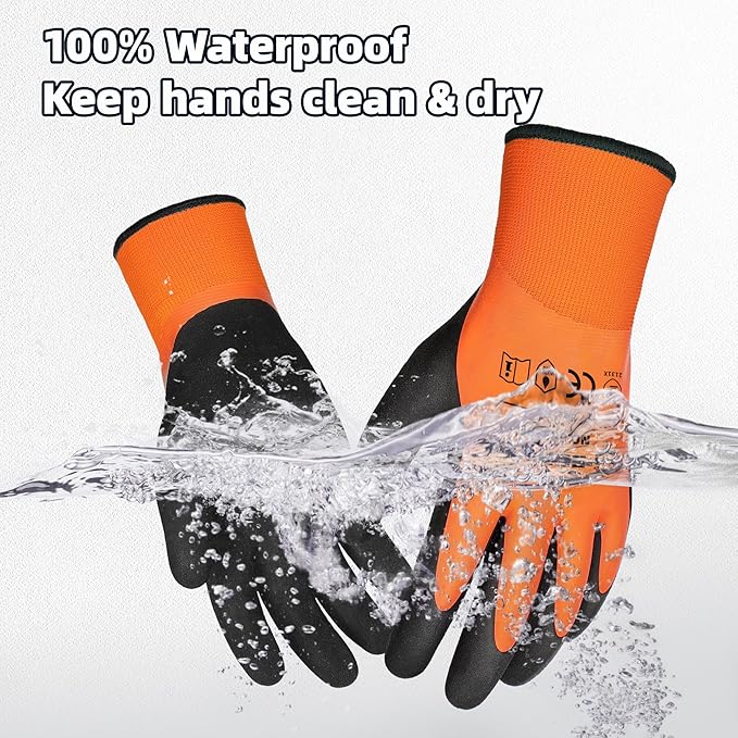 Schwer 2 Pairs Waterproof Work Gloves for Men and Women CR3306, Gardening Gloves with Double Latex Coated, Non-slip Working Gloves, Outdoor Construction, Car and Fish Cleaning, No Fleece Lining, S