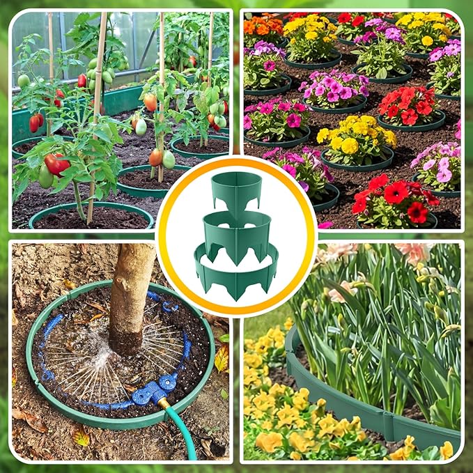80 Pcs Planting Grow Rings, Diameter Range 8.2-15.7 Inches, Adjustable Interlocking Plant Support Rings with Mallet, Reusable Tree Watering Ring for Garden Root Irrigation (Green)