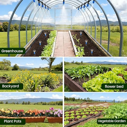 Drip Irrigation Kit, Quick Connect Garden Watering System for Lawn, Raised Bed, Greenhouse, Automatic Sprinkler Parts with 16FT 1/2" Main Pipe + 79FT 1/4" Tubing