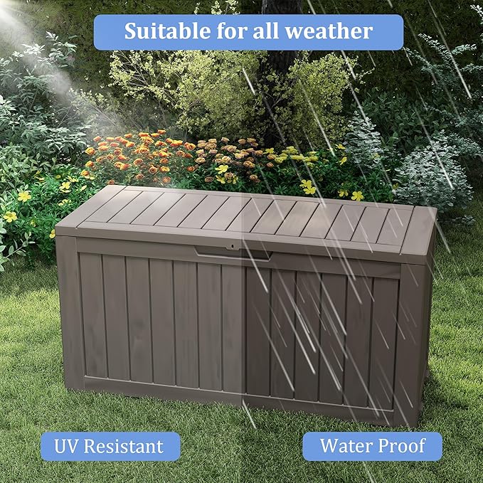 Outdoor Storage Box Waterproof with Wheels, 76 Gallon Lockable Resin Deck Box Patio Storage Bin for Pool Accessories Cushion Furniture, Garden Tools, UV-Resistant Outside Delivery Grey