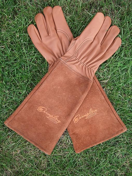 Rose Pruning Gloves for Men and Women - Thorn Proof Goatskin Leather Gardening Gloves with Gauntlet
