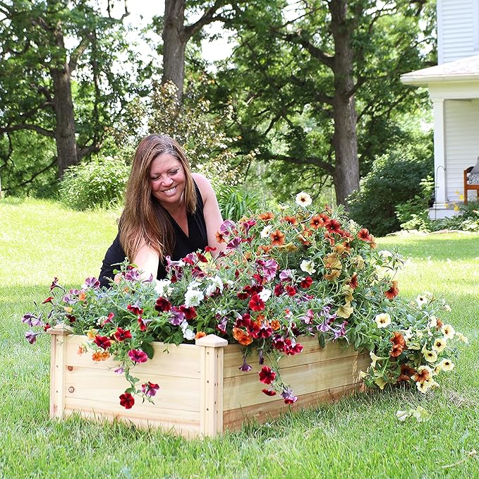 Sunnydaze Rectangular Wood Raised Garden Bed – Outdoor Elevated Planter Box for Flower, Vegetable, and Herb Gardening - 4’ x 2’